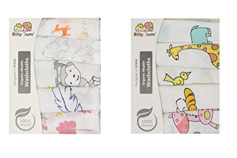 Billy Bum Organic Cotton Muslin Reusable Extra Soft Washcloth for Babies Organic Combo - Pack of 10 - Image 1