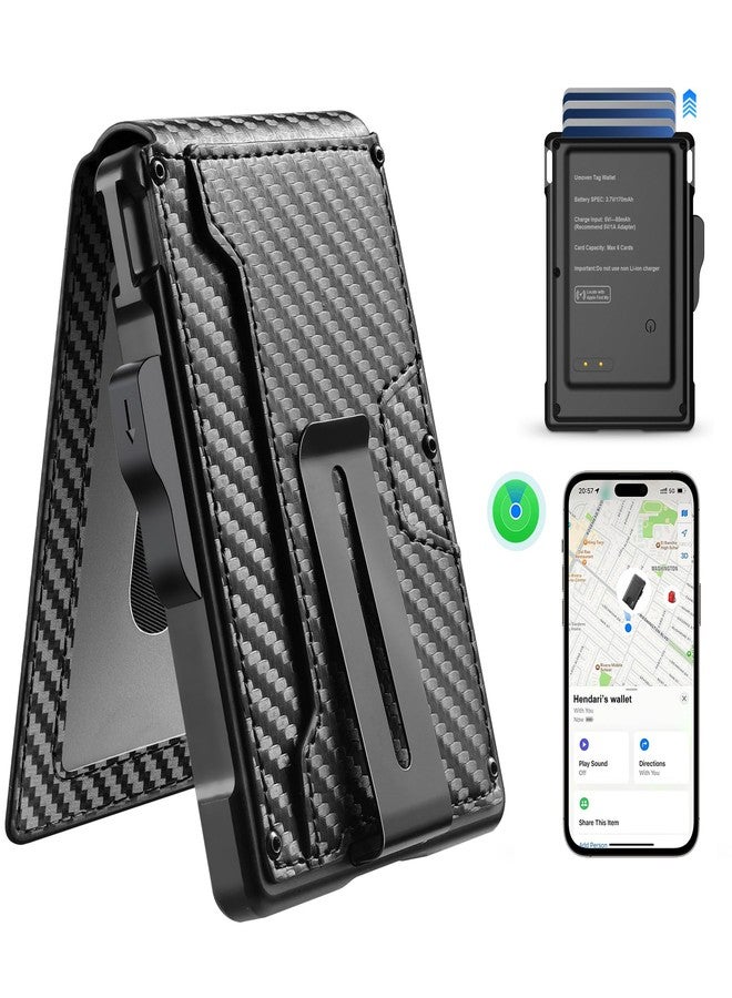 umoven محفظة يوموفن إيرتاج للرجال، مزودة بتقنية إيرتاج، متوافقة مع تطبيق "Find My" من آبل (لنظام iOS فقط)، مع مشبك نقود، وجيوب جلدية رفيعة، وحامل بطاقات ائتمان، وتقنية حجب RFID، ومحفظة ثنائية الطي بتصميم بسيط، مصنوعة من ألياف الكربون. - Image 1