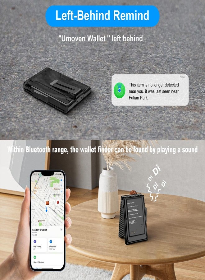 umoven محفظة يوموفن إيرتاج للرجال، مزودة بتقنية إيرتاج، متوافقة مع تطبيق "Find My" من آبل (لنظام iOS فقط)، مع مشبك نقود، وجيوب جلدية رفيعة، وحامل بطاقات ائتمان، وتقنية حجب RFID، ومحفظة ثنائية الطي بتصميم بسيط، مصنوعة من ألياف الكربون. - Image 5