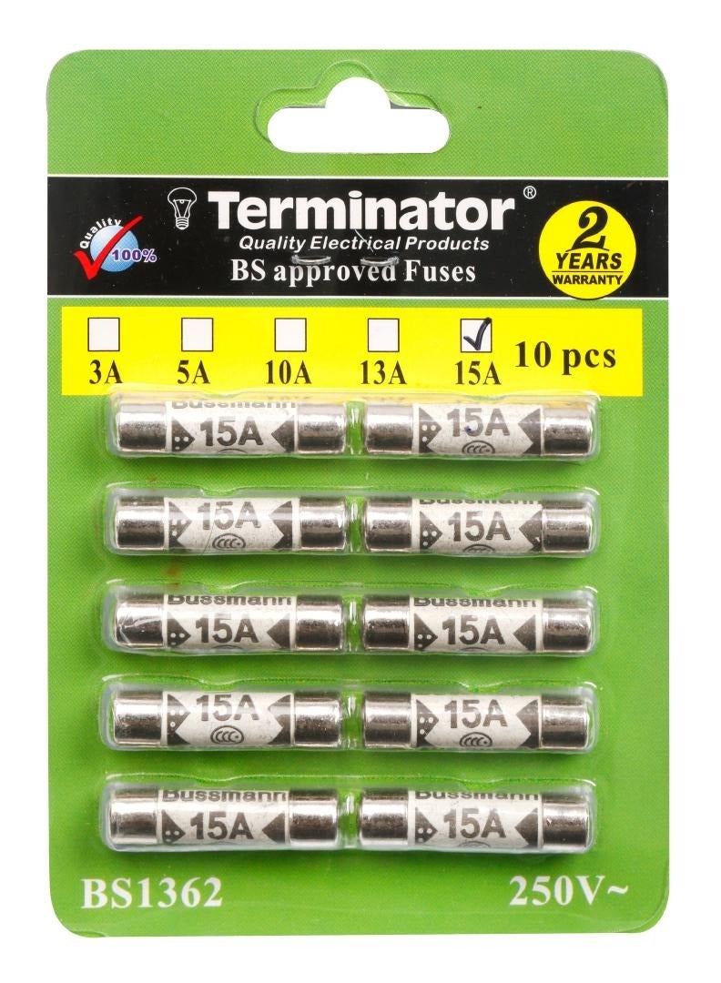 Terminator Porcelain Ceramic Fuse 10 pcs Pkt, 6x25mm Fast Blow Ceramic Fuses (15A Pack of 10pcs) 