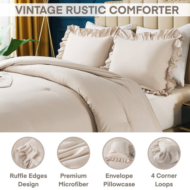 Andency ويندرس كاكي كوين لزيج مجموعة 3 قطع المزرعة المتهالك الفراش الأنيقة - Image 4