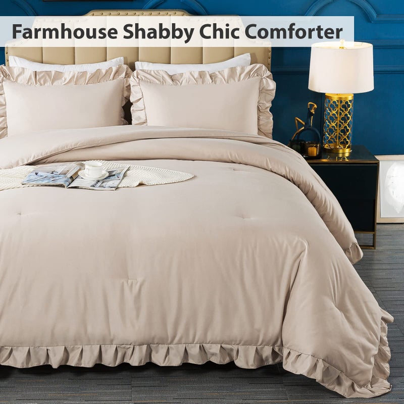 Andency ويندرس كاكي كوين لزيج مجموعة 3 قطع المزرعة المتهالك الفراش الأنيقة - Image 3