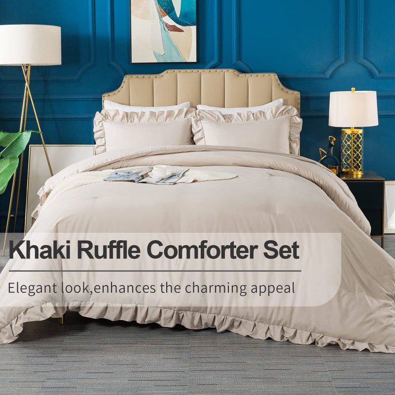 Andency ويندرس كاكي كوين لزيج مجموعة 3 قطع المزرعة المتهالك الفراش الأنيقة - Image 2