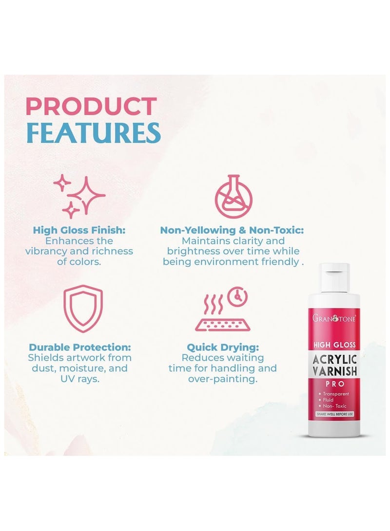 Granoton Acrylic Art Varnish – Transparent Medium-Viscosity Finish with Glossy or Matte Options, Provides a Strong Protective Layer and Even Shine to Enhance Color Depth, Water-Based, Dilutable, and Fast-Drying Formula, Non-Yellowing and Non-Toxic (100 ml High Gloss) - Image 3