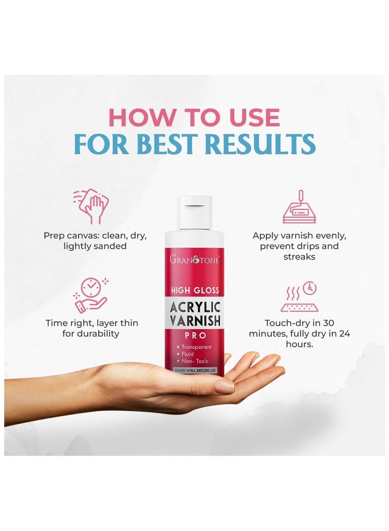 Granoton Acrylic Art Varnish – Transparent Medium-Viscosity Finish with Glossy or Matte Options, Provides a Strong Protective Layer and Even Shine to Enhance Color Depth, Water-Based, Dilutable, and Fast-Drying Formula, Non-Yellowing and Non-Toxic (100 ml High Gloss) - Image 2