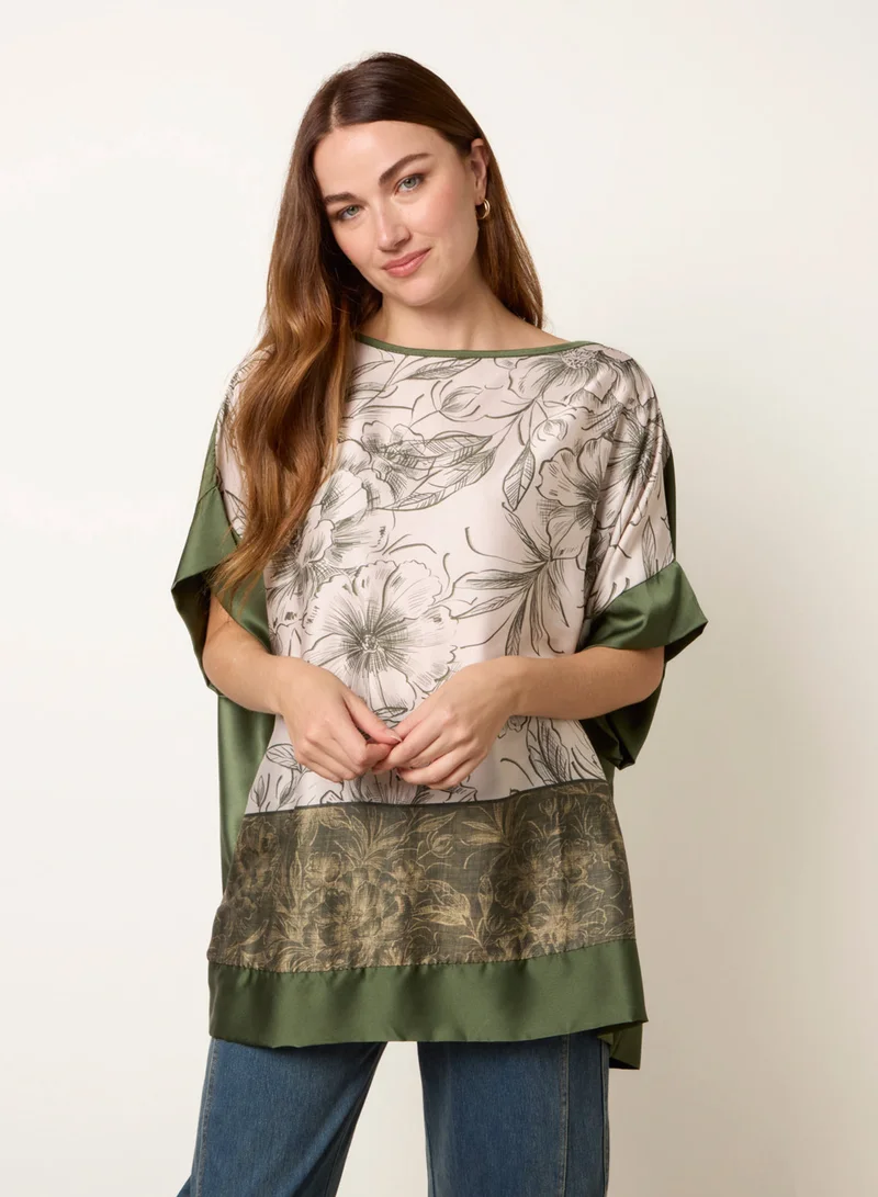 Blue Vanilla Satin Border Printed Top