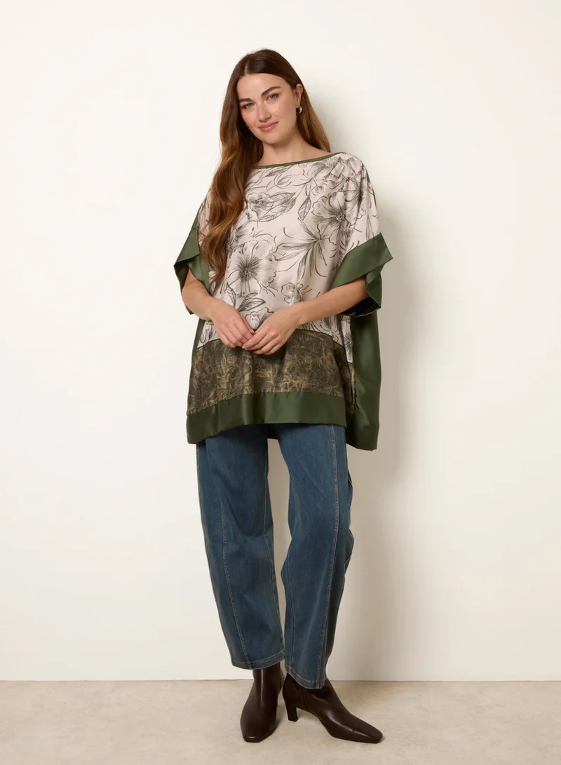 Blue Vanilla Satin Border Printed Top