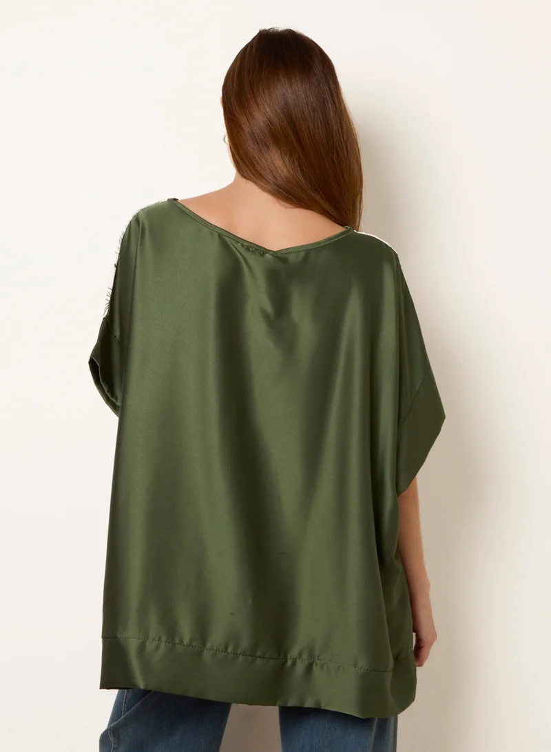 Blue Vanilla Satin Border Printed Top