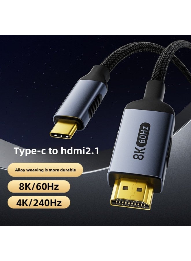 كابل من النوع C إلى HDMI بنفس خط الشاشة 8K للهاتف المحمول والكمبيوتر اللوحي والتلفزيون وجهاز العرض لتوصيل خط الشاشة - اللون: Zx122 كابل من النوع C/HDMI بدقة 4K/30 هرتز من سبائك الألومنيوم بدون شبكة قطنية بطول 3 متر - Image 2