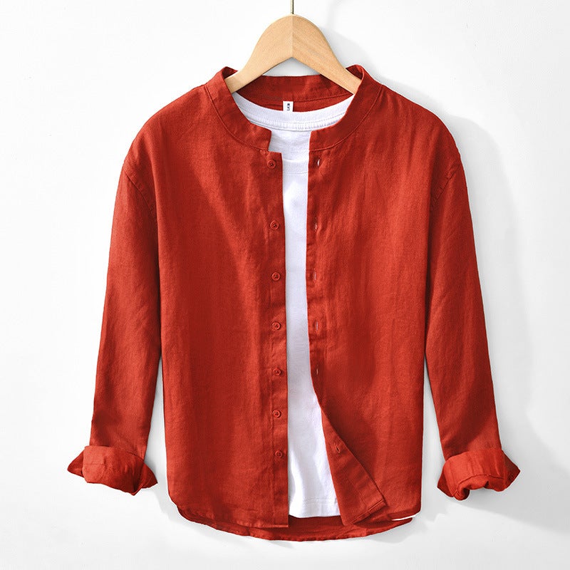 L148 Chinese Casual Pure Linen Breathable Shirt National Tide Buckle Loose Solid Color Shirt A Generation Of Hair - Image 5