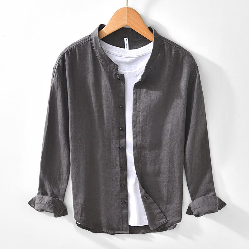 L148 Chinese Casual Pure Linen Breathable Shirt National Tide Buckle Loose Solid Color Shirt A Generation Of Hair - Image 1