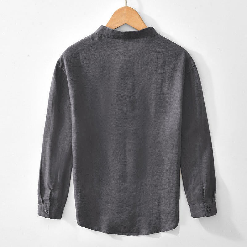 L148 Chinese Casual Pure Linen Breathable Shirt National Tide Buckle Loose Solid Color Shirt A Generation Of Hair - Image 3