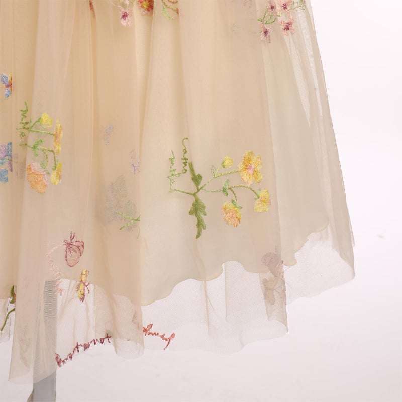 ODOLDI Embroidered Flower Girl Dress Toddler Sleeveless Spaghetti Straps Floral Embroidered Dress Baby Girl Dress Wedding Birthday Formal Party Photoshoot Tulle Dresses Apricot 12-18 Months - Image 2