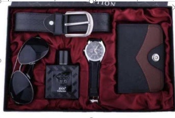 Mens Fashion Watch Belt Wallet Keychain Gift Set All Black 2 Set