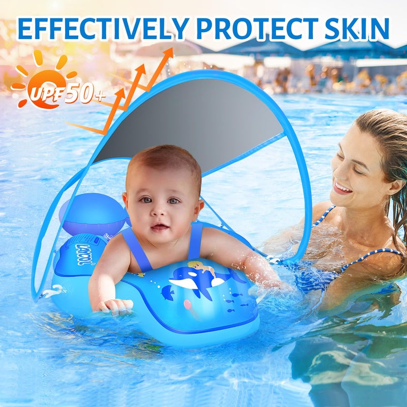 LAYCOL Baby Pool Float with UPF50+ Sun Protection Canopy,Add Tail Never Flip Over Inflatable Baby Float,Toddler for Age of 3-36 Months - Image 2