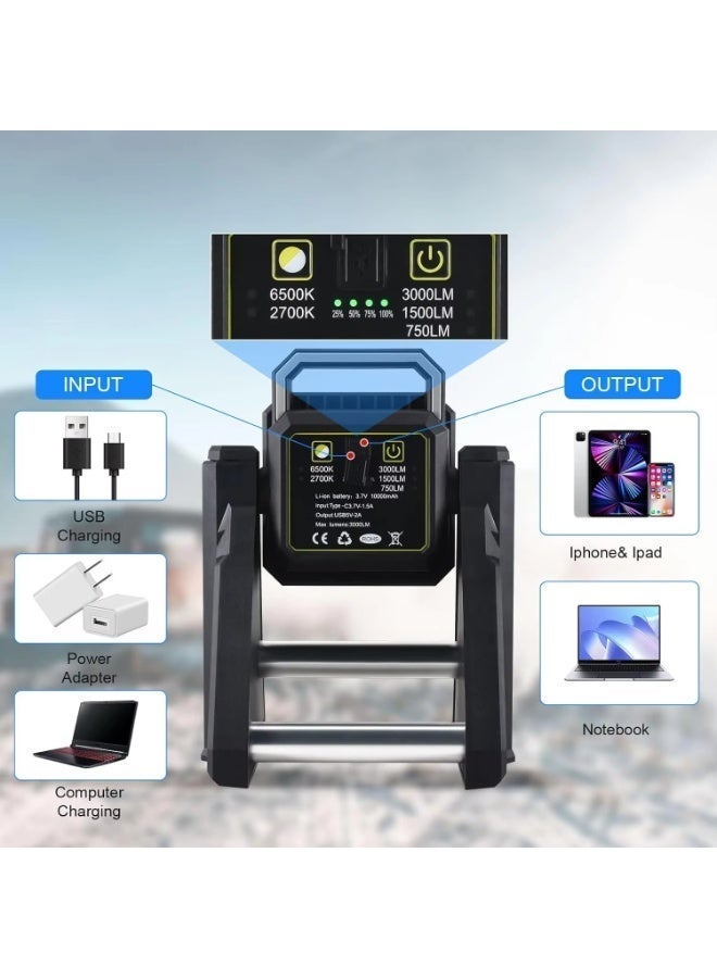 مووبزا كشاف عمل قابل للتمدد مع باور بنك مدمج 10000 مللي أمبير، 4 أوضاع للإضاءة، 3 مستويات للسطوع، مصباح فحص قابل للشحن, مناسب للتخييم والحديقة والورشة والخارج - Image 3
