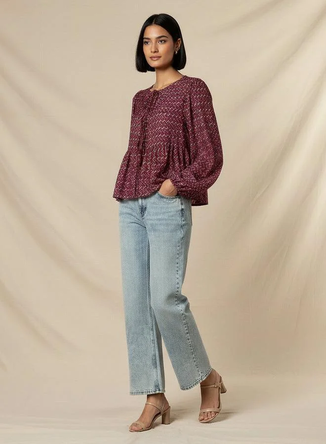 سبلاش فيڤ بلوزة بقصة عادية بطبعة هندسية