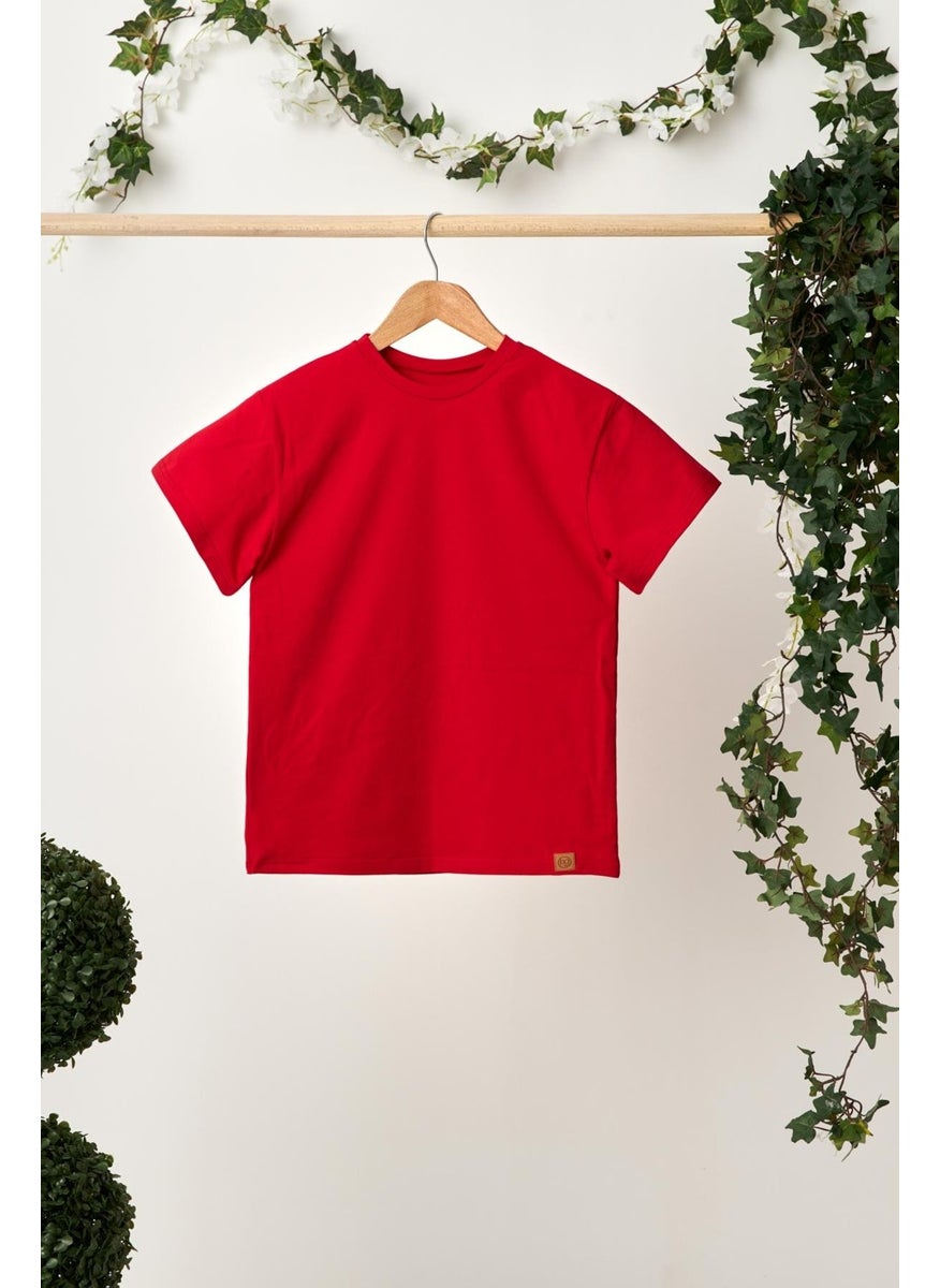 Babygiz Red Boy's Short Sleeve Crew Neck Anti-Sweat, Soft Comfortable 100% Cotton Combed Cotton T-Shirt  - Image 1