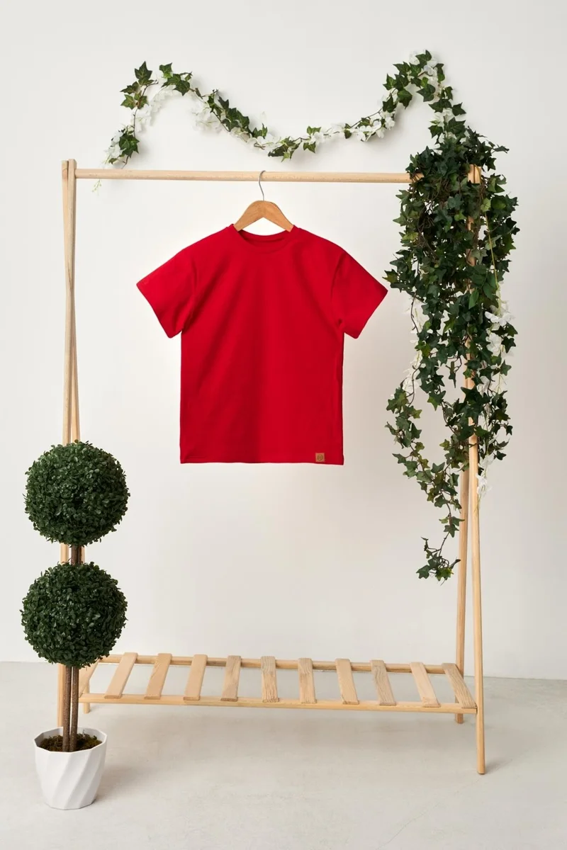 Babygiz Red Boy's Short Sleeve Crew Neck Anti-Sweat, Soft Comfortable 100% Cotton Combed Cotton T-Shirt