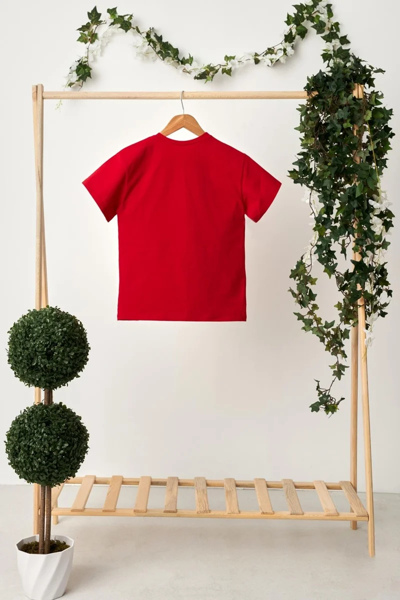 Babygiz Red Boy's Short Sleeve Crew Neck Anti-Sweat, Soft Comfortable 100% Cotton Combed Cotton T-Shirt