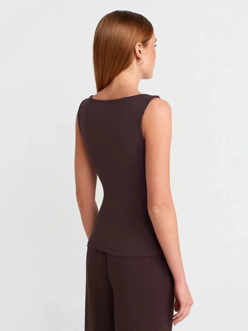 ديلفين DILVIN Sleeveless Boat Neck Jersey Blouse