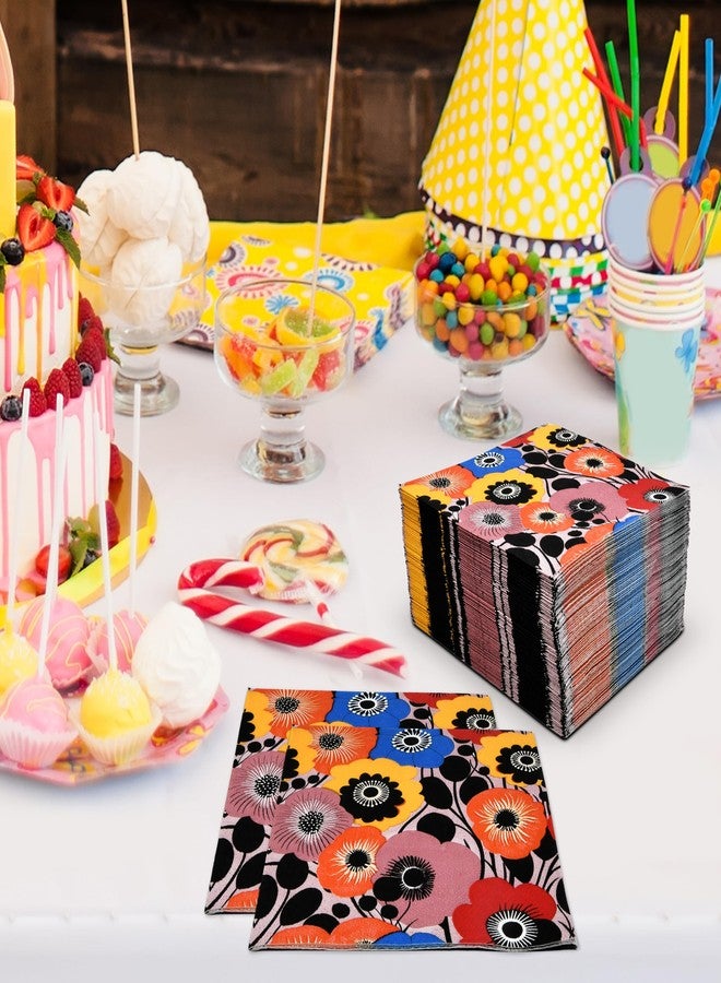 Gift Boutique 100 قطعة من مناديل الكوكتيل الوردية الزهرية الملونة للزهور مناديل ورقية قابلة للتصرف لحفلات عيد الميلاد في الصيف والربيع - Image 3
