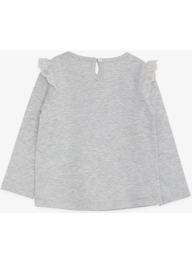 Breeze Baby Girl Long Sleeve T-Shirt Dancer Girl Printed Laced 9 Months-3 Years, Light Gray Melange