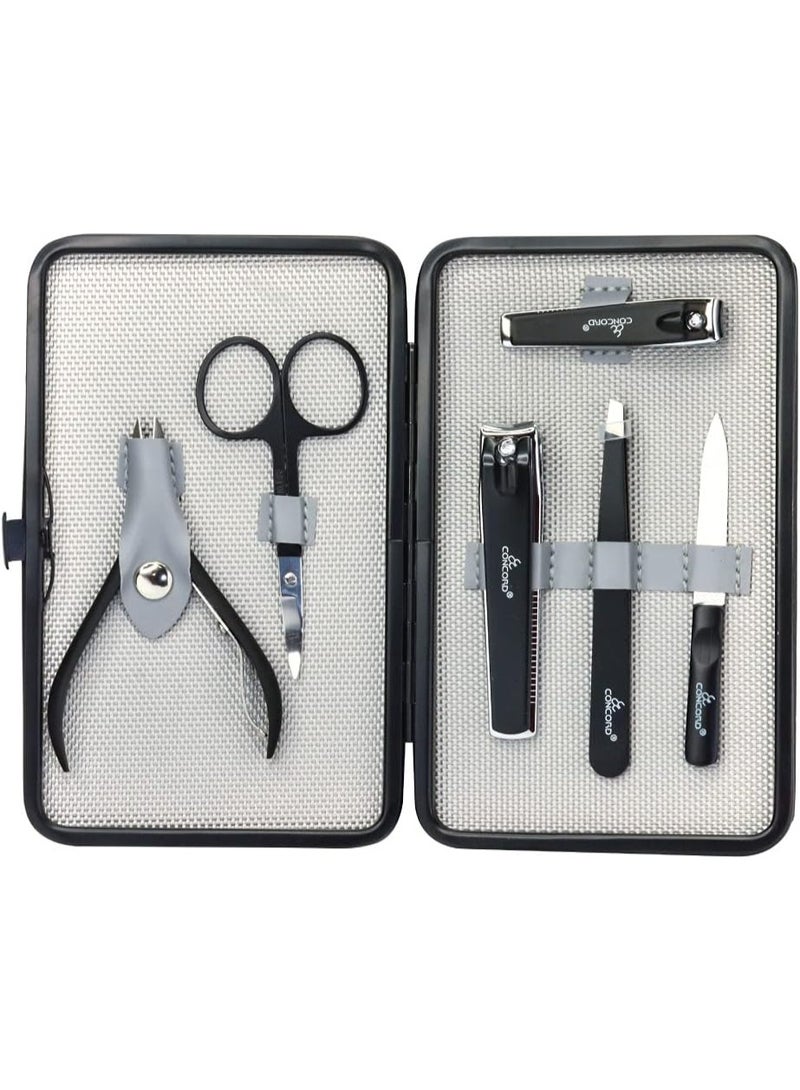 Concord Nail Cutter, File, Pedicure Pliers, Eyebrow Tweezer Grooming Set for Men - 6 Pieces - Image 1