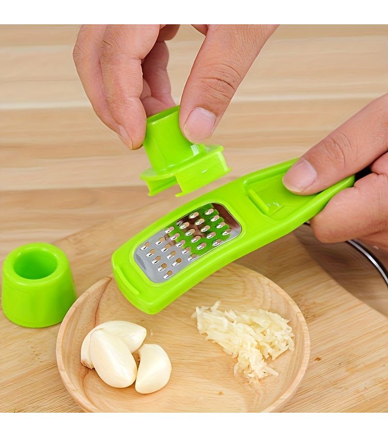 Green Manual Plastic Garlic Crusher Ginger Grater Slicer Kitchen Cooking Tool - Image 4