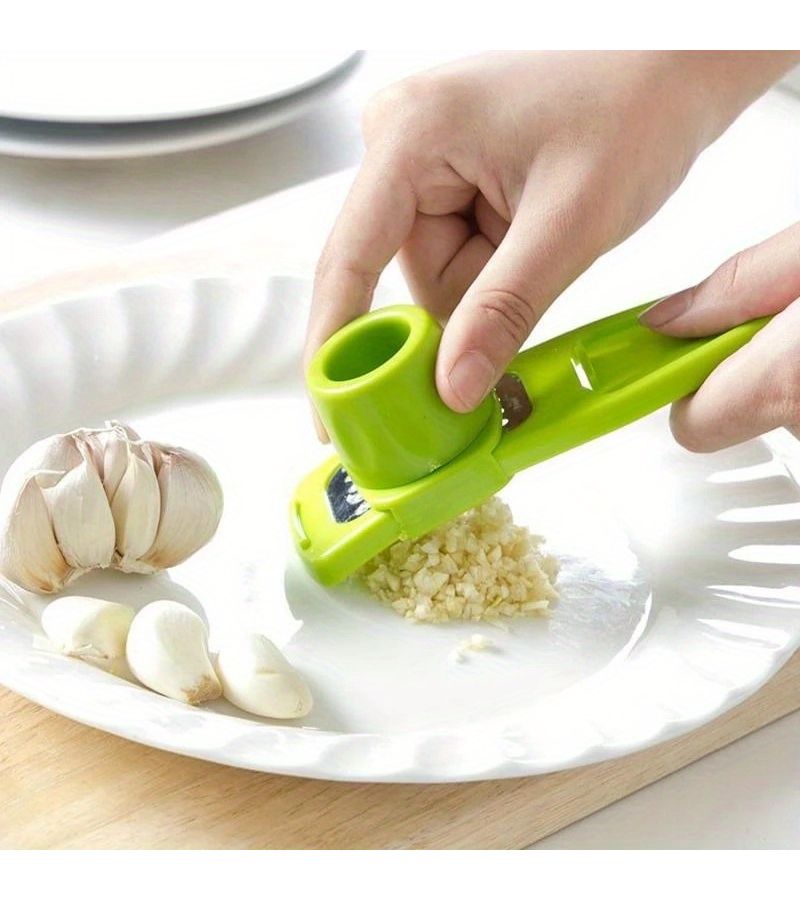 Green Manual Plastic Garlic Crusher Ginger Grater Slicer Kitchen Cooking Tool - Image 2