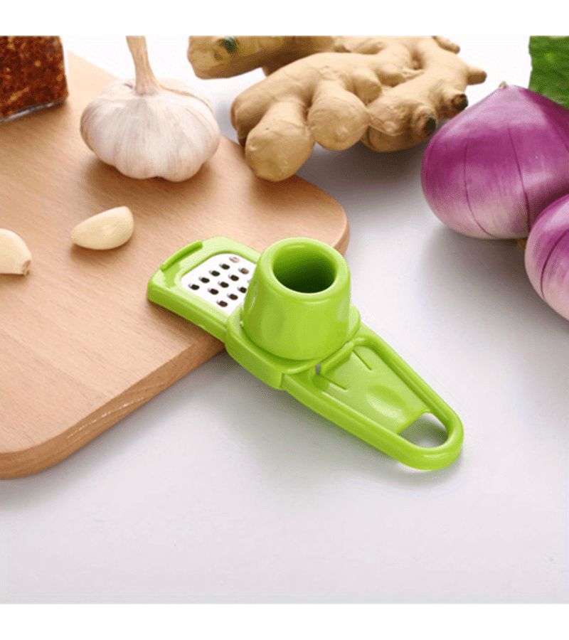 Green Manual Plastic Garlic Crusher Ginger Grater Slicer Kitchen Cooking Tool - Image 5