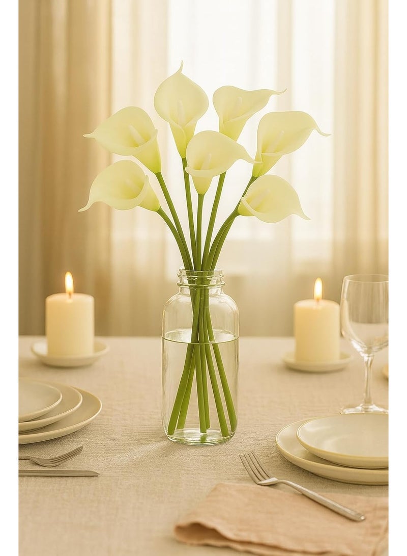 زهور الكالا الاصطناعية ، باقة زهور صناعية حقيقية المظهر للحفلات والمناسبات والاحتفالات وديكور المنزل (8 قطع - أبيض فاتح) - Image 2