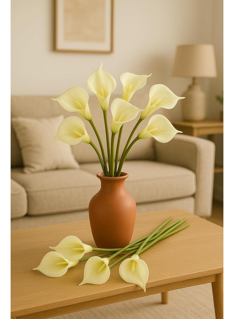 زهور الكالا الاصطناعية ، باقة زهور صناعية حقيقية المظهر للحفلات والمناسبات والاحتفالات وديكور المنزل (8 قطع - أبيض فاتح) - Image 4