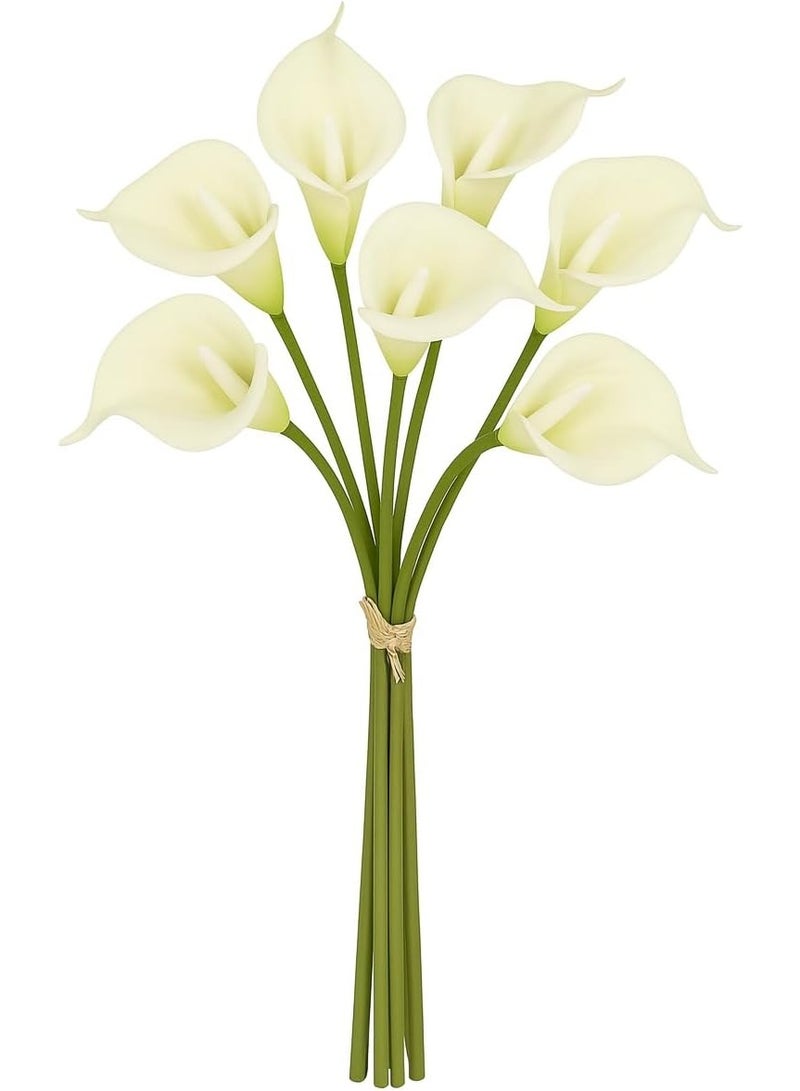 زهور الكالا الاصطناعية ، باقة زهور صناعية حقيقية المظهر للحفلات والمناسبات والاحتفالات وديكور المنزل (8 قطع - أبيض فاتح) - Image 1