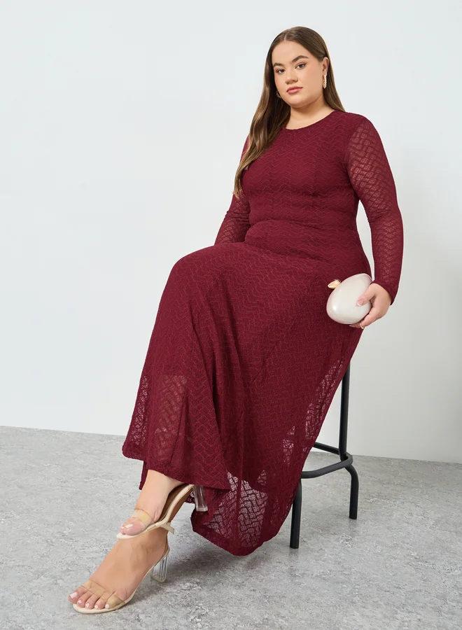 Plus Size Burgundy Lace Insert A-Line Maxi Dress