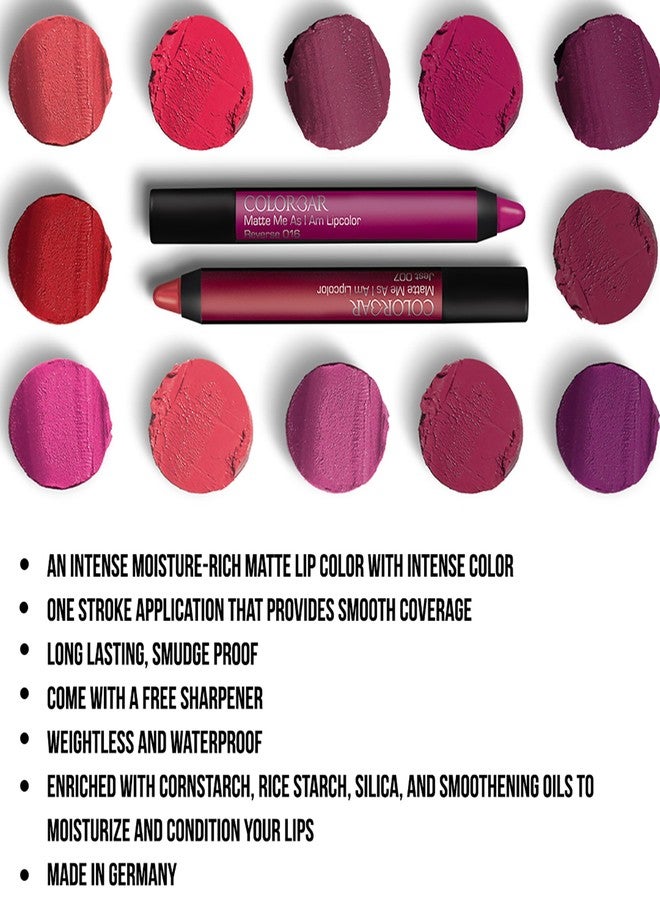 Colorbar Matte Me As I Am Lipcolor - Matte Lipstick - Enriched with Cornstarch, Rice Starch, and Silica - Waterproof Proof - 001 Prank - 0.09 oz - Image 4