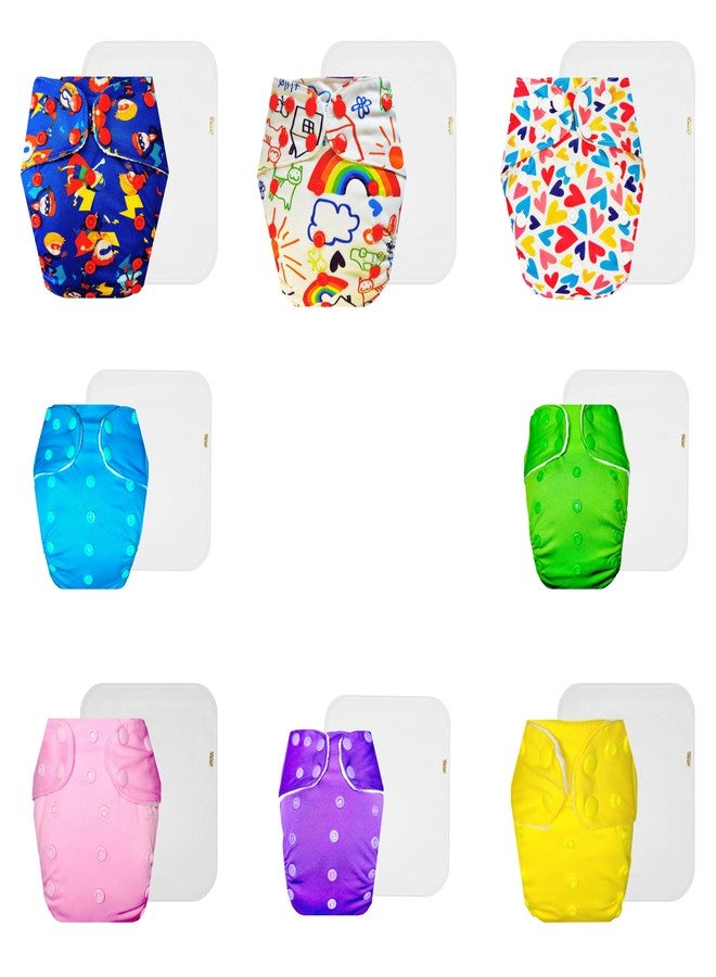 Dumbledo Premium Cloth Diaper with Cotton Insert (Pack of 8) | Dry Feel and Comfortable | Leakproof | Adjustable Snaps | Ideal for Toddlers | 3 Months - 3 Years | Unisex Baby - Image 1