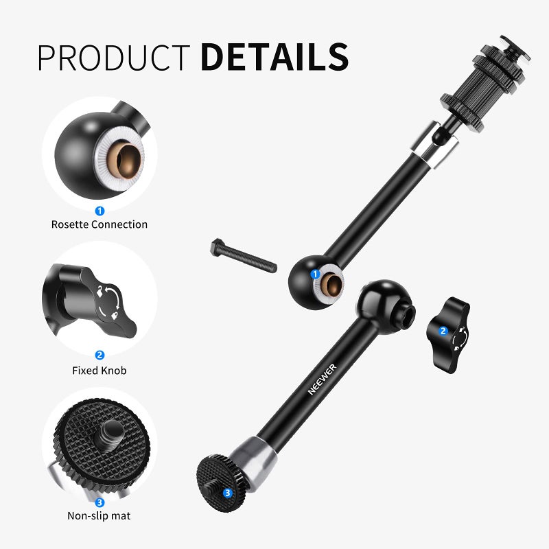 NEEWER 5.9"/15cm Adjustable Friction Magic Arm with 1/4" Screw on Both Ends, Compatible with SmallRig Cage, Flash/LED Light/Microphone/Monitor/SuperClip, Max Load 4.4lb/2kg, ST15 - Image 4