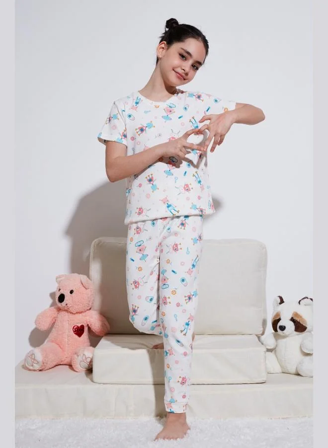 Lela Lela 100% Cotton Crew Neck Short Sleeve Pajama Set Girls PAJAMAS SET 6651002