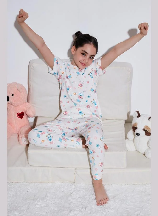 Lela Lela 100% Cotton Crew Neck Short Sleeve Pajama Set Girls PAJAMAS SET 6651002