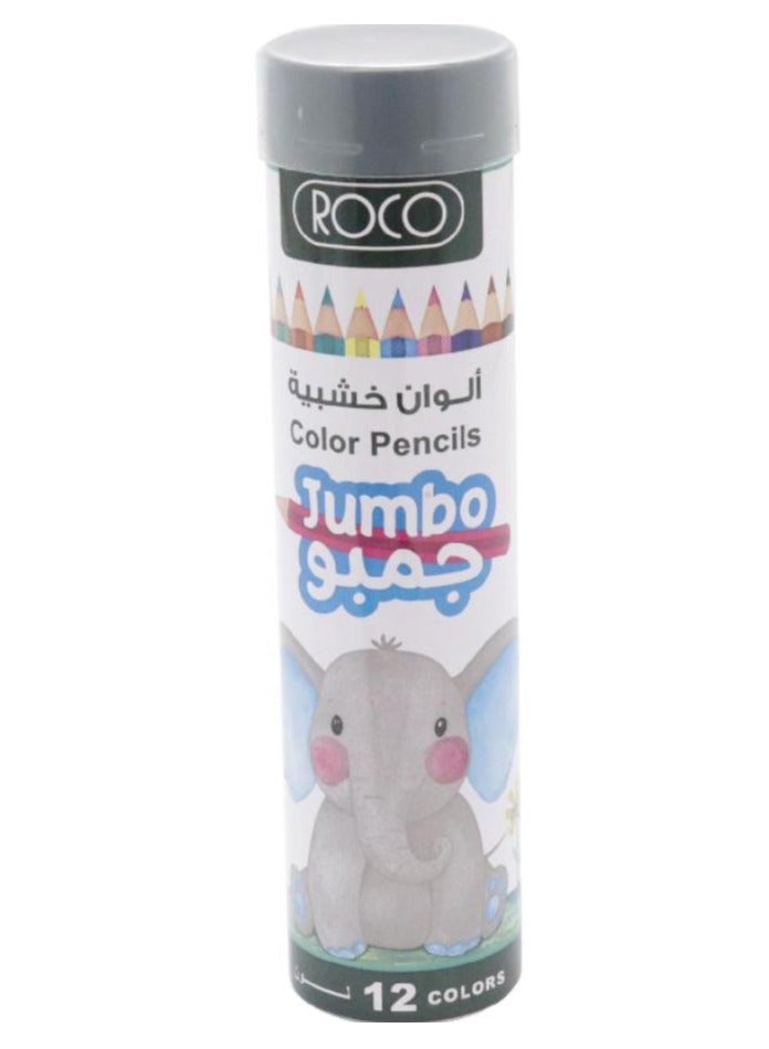 روكو 12 قلم جامبو طقم أقلام ألوان خشبية، الوان متنوعة، 12‎ لون