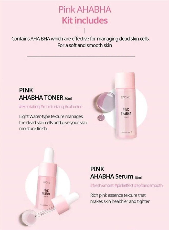 Nacific Pink AHA BHA Kit (Cleansing Foam, Toner, Serum, Cream) Travel Size Skin Care Set - Image 3
