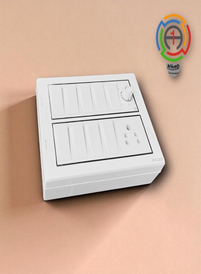 A1 LED 12 Modular Switch Board - 9 Switches (10A) 1 Socket (6A) & 1 Fan Regulator | Silver Line Wall Mount Panel | Shockproof & Fire Retardant | Home & Office | Whit - Image 5