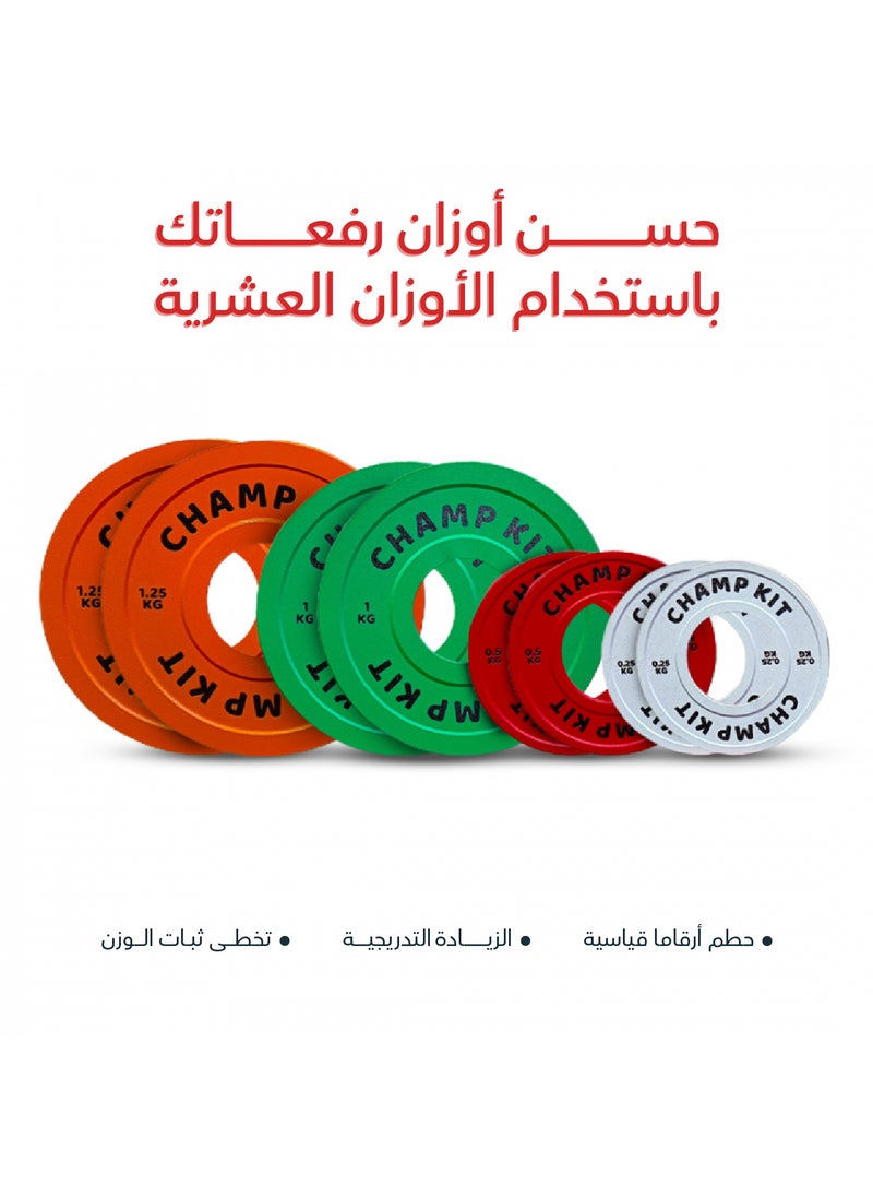 CHAMP KIT - Gym Micro Plates Set of 4 Pairs 0.25 to 1.25 Kilograms. 8 Pieces Fractional Weight Plates in Different Colors, Mini Olympic Weight Plates Set for Various Exercises - Image 1