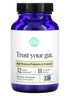 ORA Trust Your Gut High Potency Probiotic & Prebiotic 60 Capsules 
