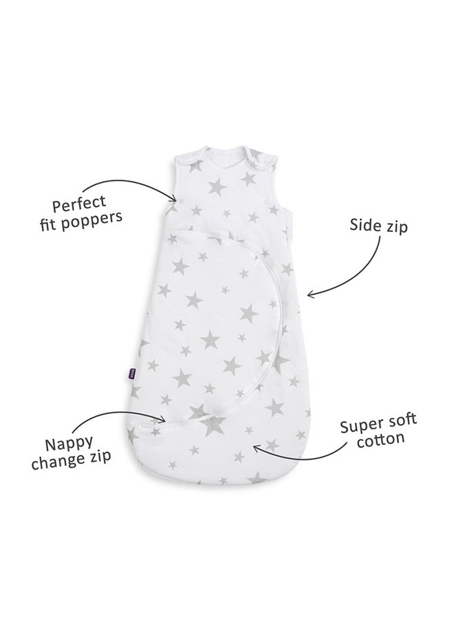 Snuz - Pouch Sleeping Bag For Infant And Baby 1.0 Tog Clever Nappy Change Zip Material 100% Cotton For Temperatures If 21 - 23 Celsius From 6 To 18Months Maximum Baby Length 86Cm - Grey Star - Image 1