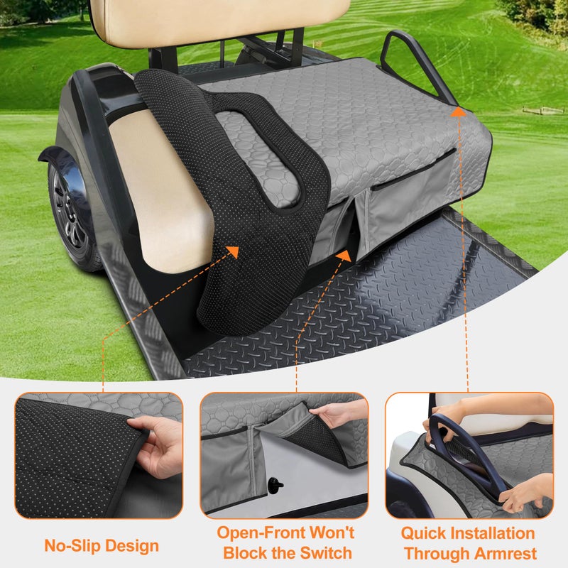 PGmoon Golf Cart Seat Covers, Universal Golf Cart Seat Towel Blanket with 4 Front Pockets & Nonskid Bottom Fits for EZGO, Yamaha, Club Car and More 2 Person Seats Golf Carts - Image 3