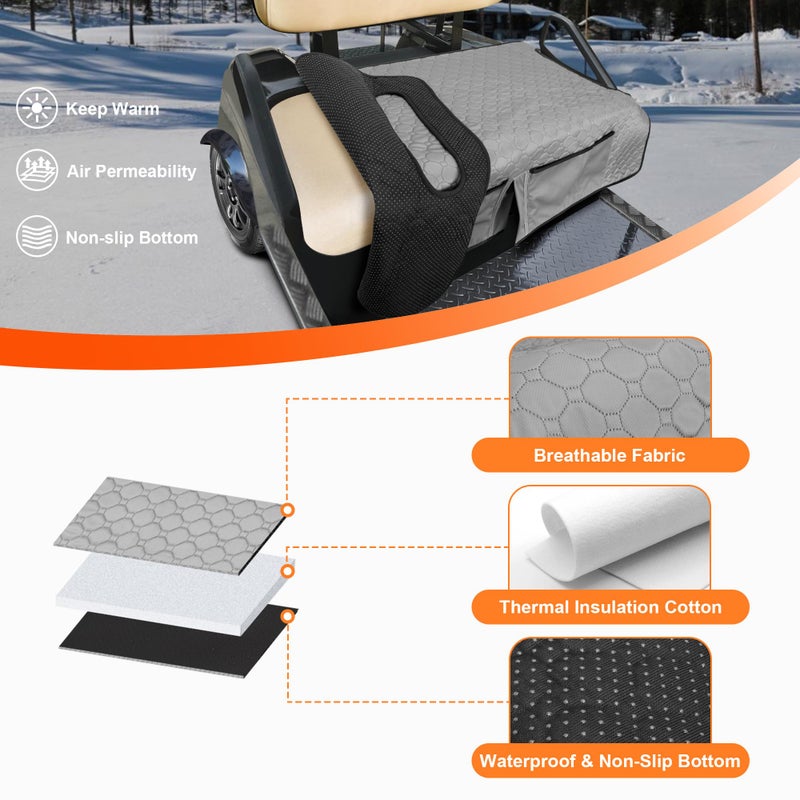 PGmoon Golf Cart Seat Covers, Universal Golf Cart Seat Towel Blanket with 4 Front Pockets & Nonskid Bottom Fits for EZGO, Yamaha, Club Car and More 2 Person Seats Golf Carts - Image 2
