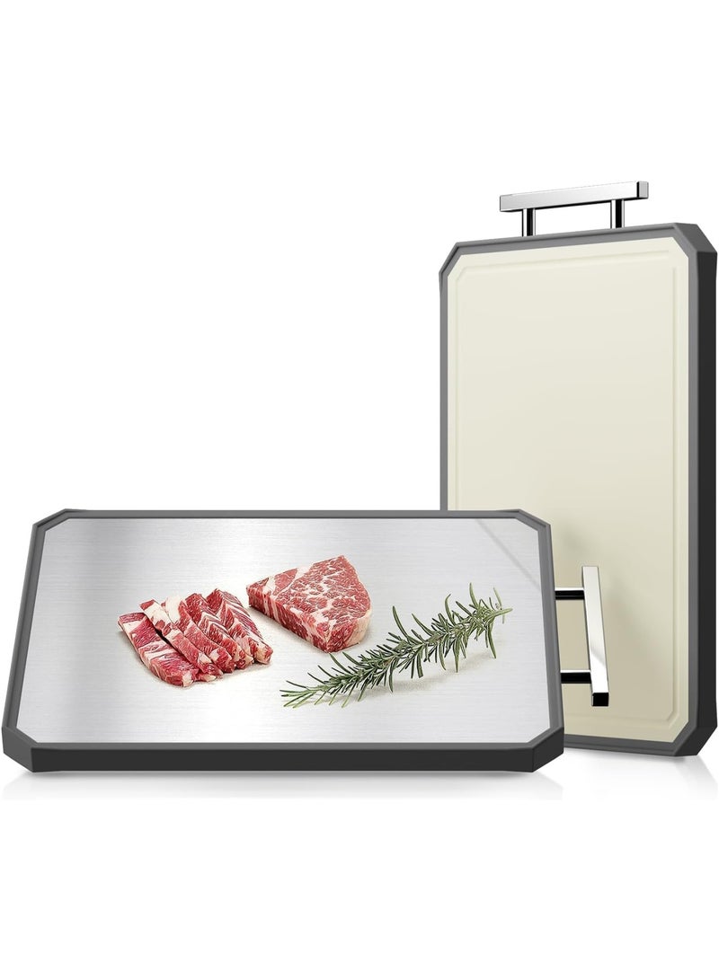 Purfex Cutting Board Stainless Steel, 40cm X 28cm Double Sided Cutting Board for kitchen, Food Grade Stainless Steel/Wheat straw Material, Large Choping Board for meat & Vegetables - Image 1