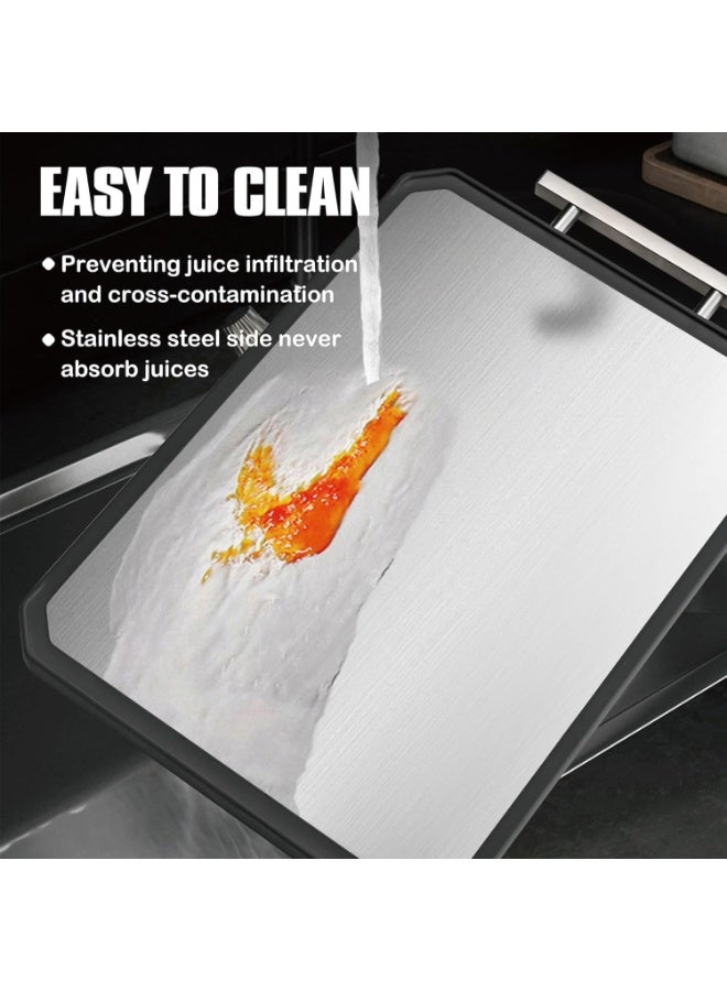 Purfex Cutting Board Stainless Steel, 40cm X 28cm Double Sided Cutting Board for kitchen, Food Grade Stainless Steel/Wheat straw Material, Large Choping Board for meat & Vegetables - Image 2